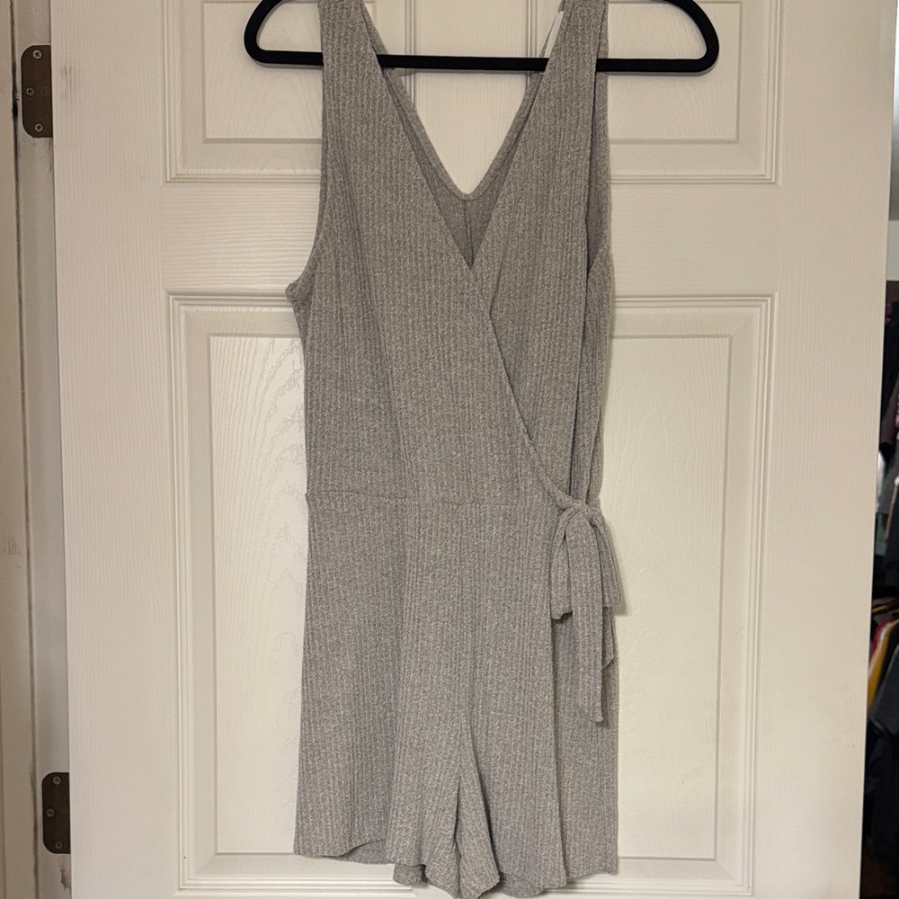 Gray Sleeveless Wrap Romper
